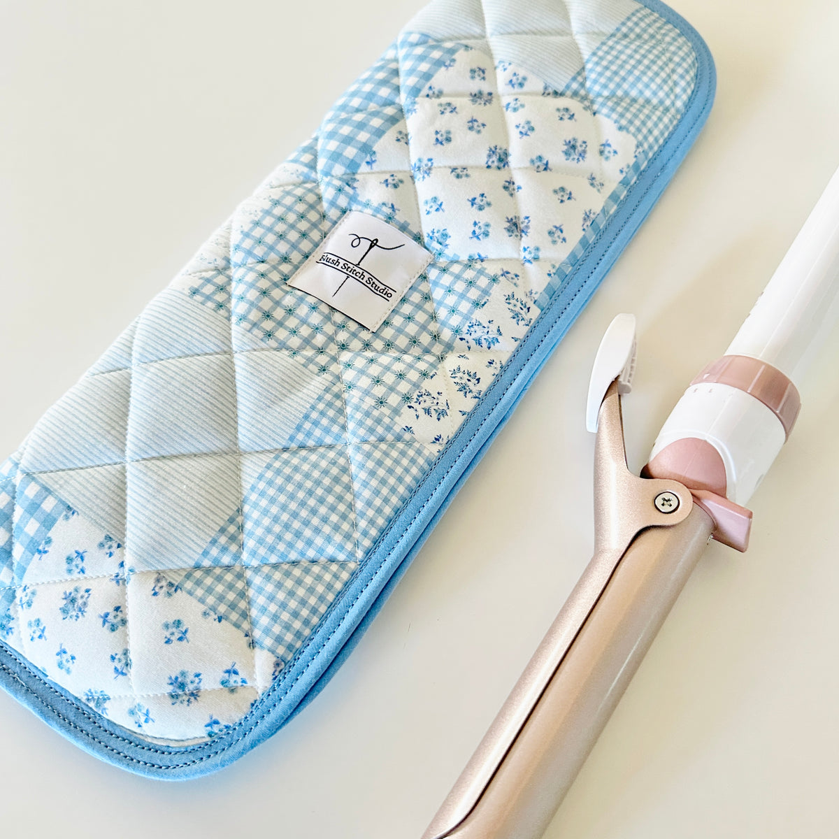 Blue Patchwork Heat Resistant Hair Tool Sleeve