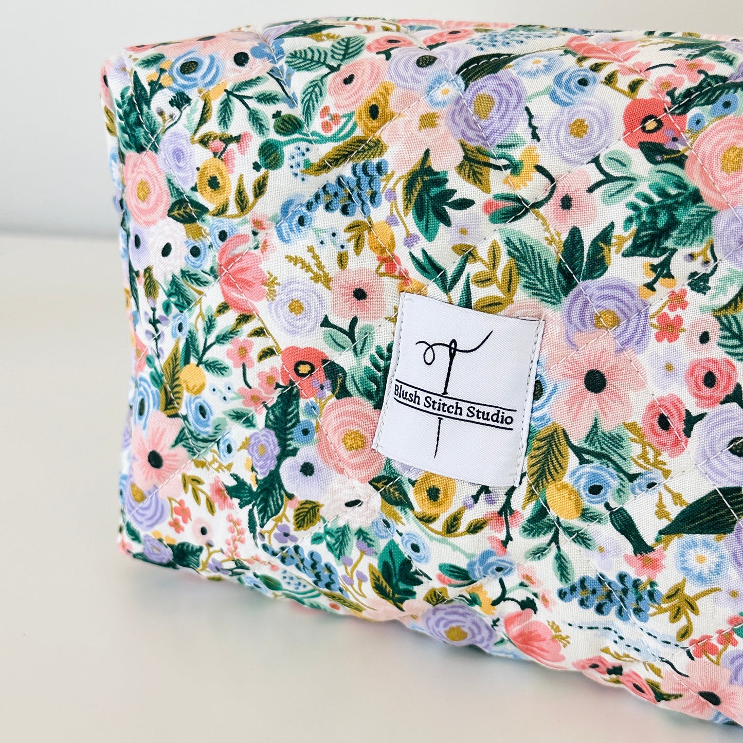 floral quilted makeup bag. made in canada