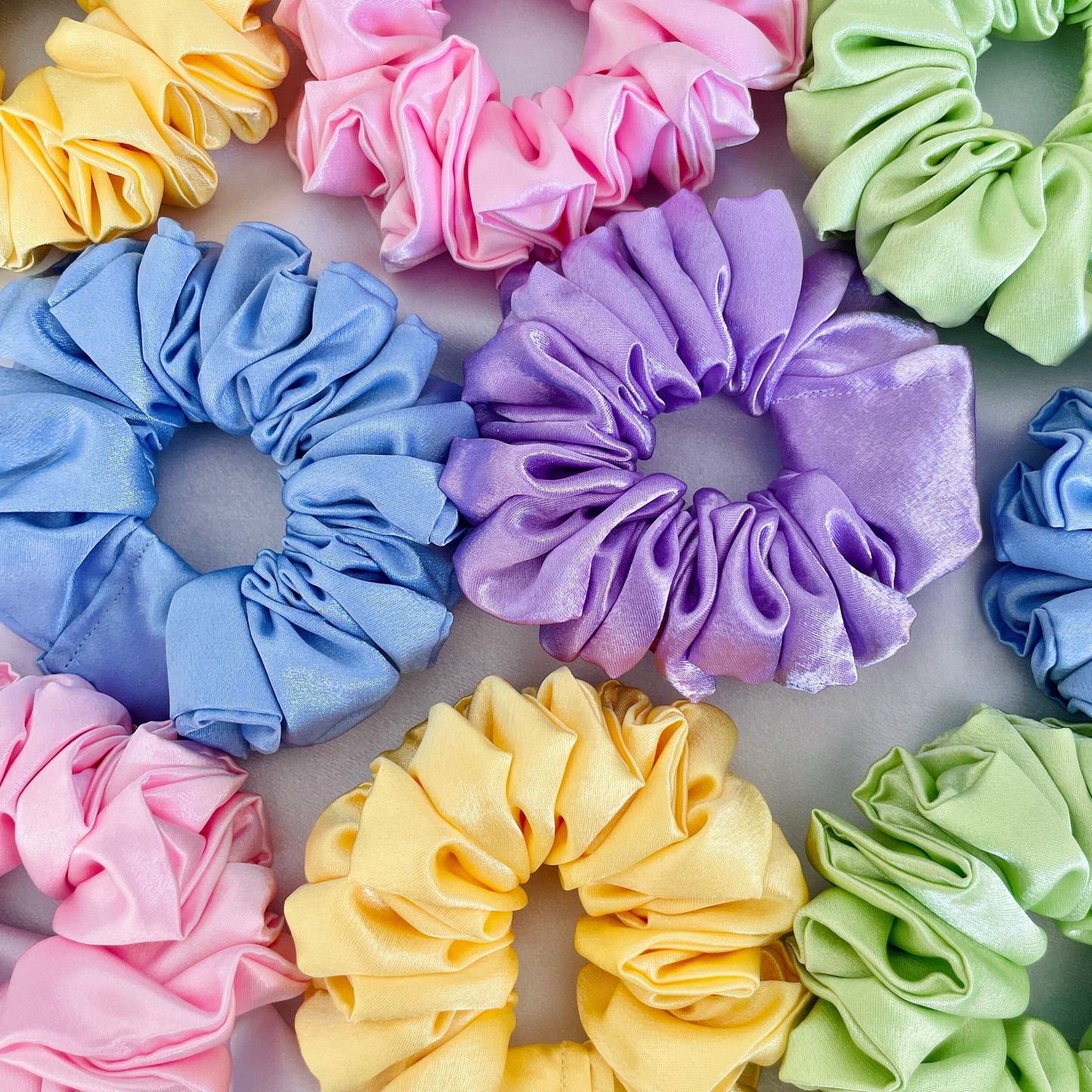 Lavender Satin Scrunchie lilac purple, light pastel purple shiny hair tie, bridesmaid gift