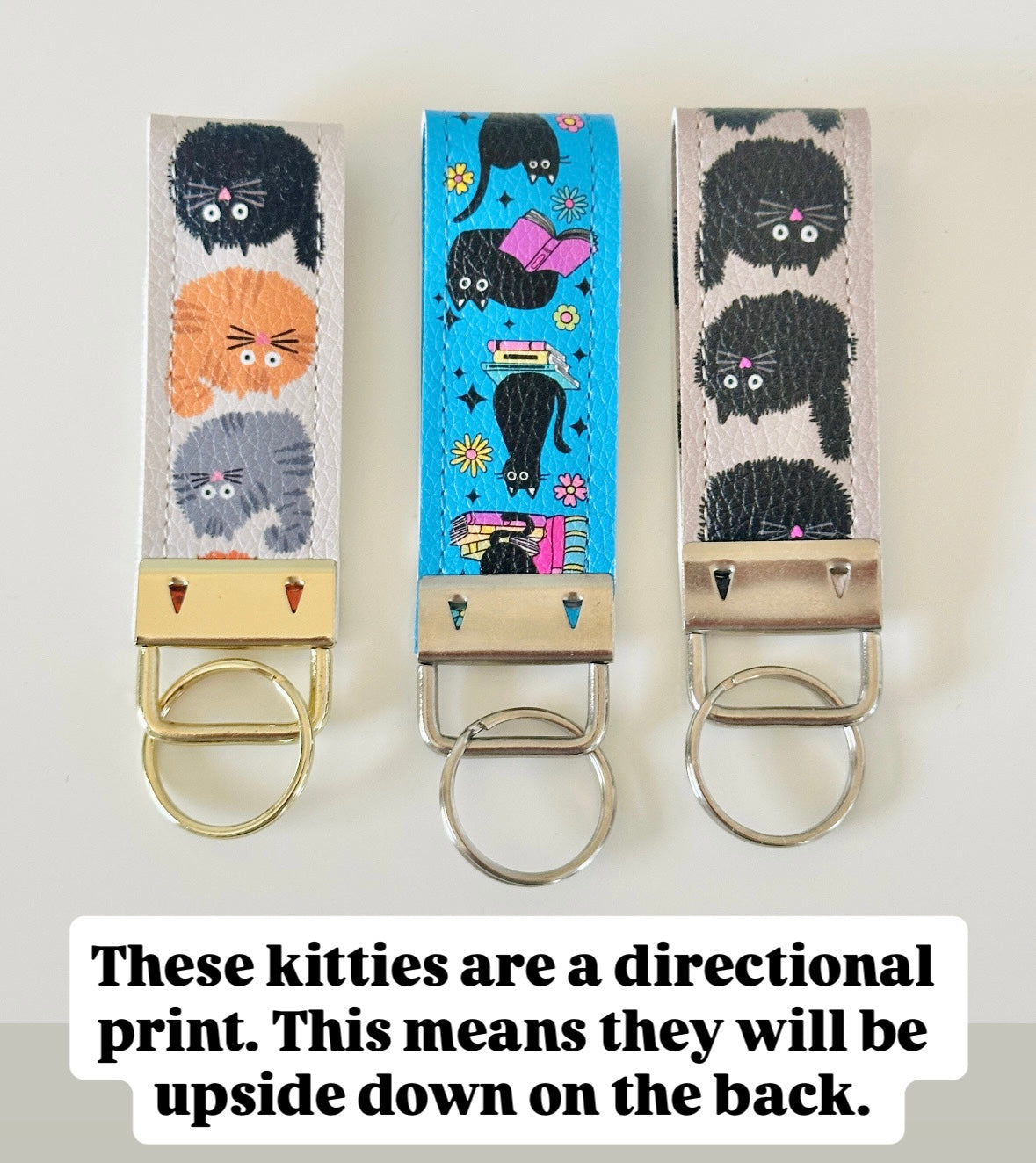 cat keychains made from vegan leather