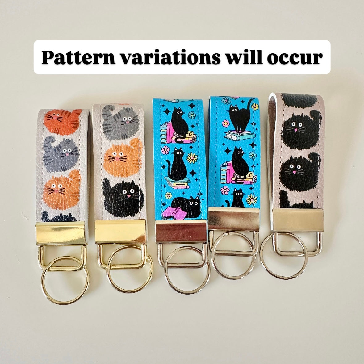 cat keychains made from vegan leather