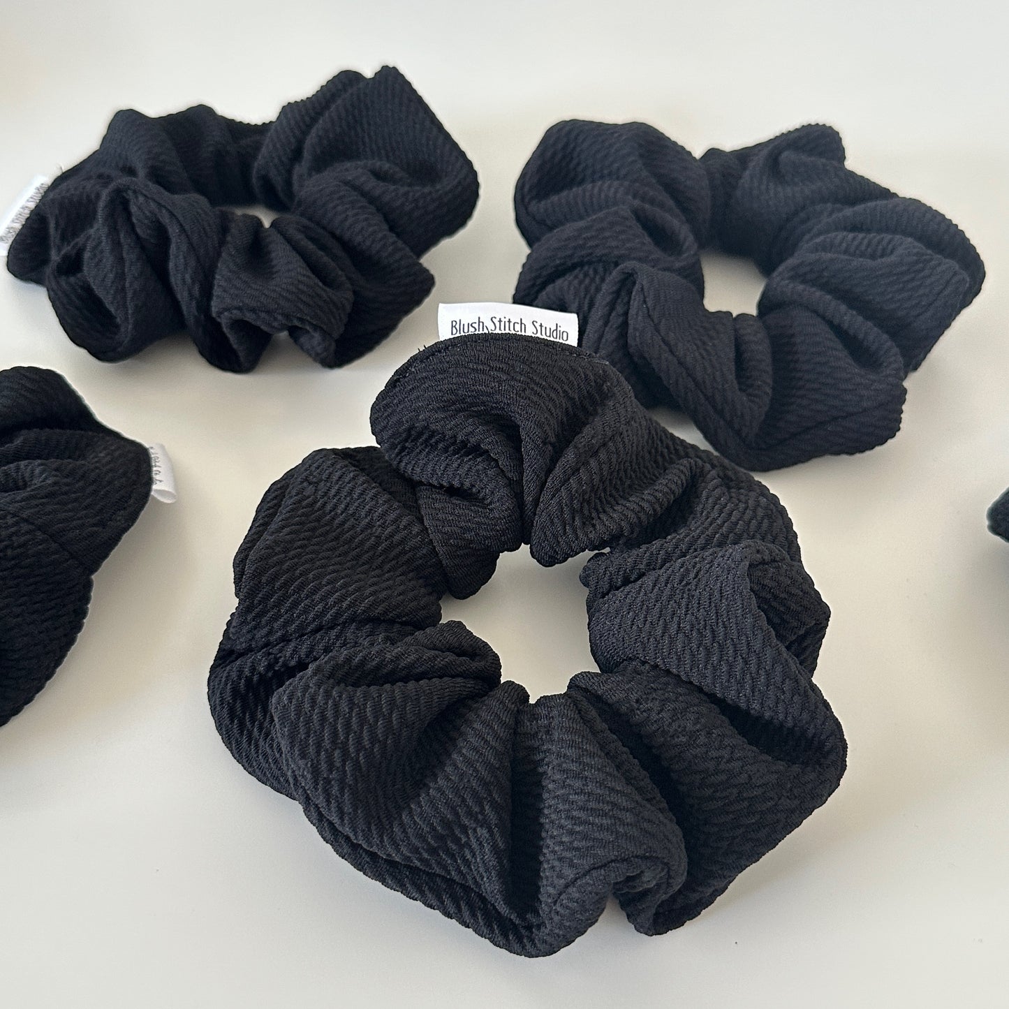 Black Textured Scrunchies