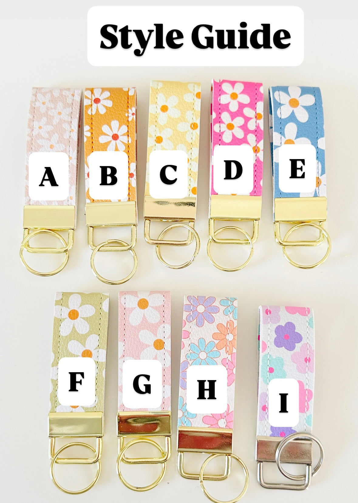 daisy floral pattern keychains made from vegan leather 