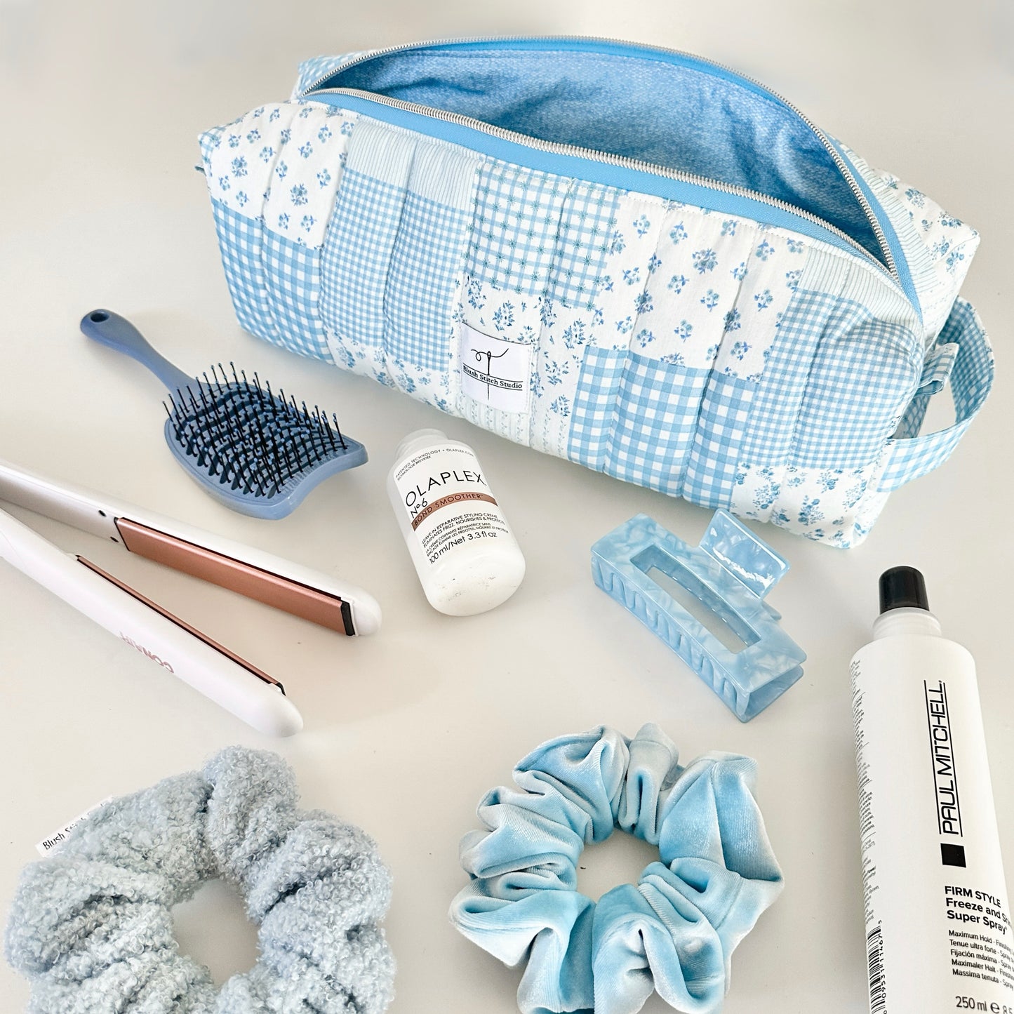 Blue Patchwork Hair Tool Bag