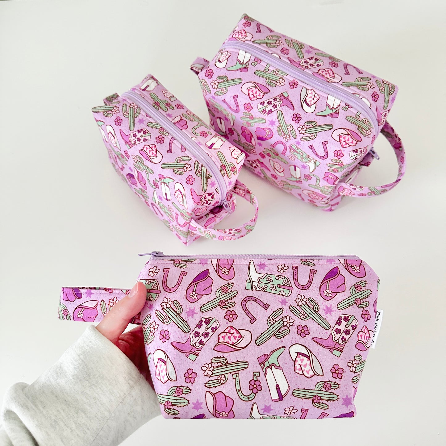 purple cowgirl patterned cotton makeup cosmetic bags 