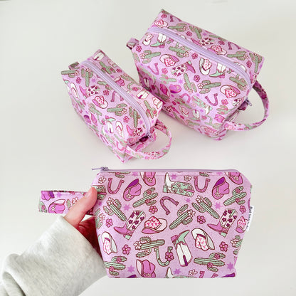 purple cowgirl patterned cotton makeup cosmetic bags 