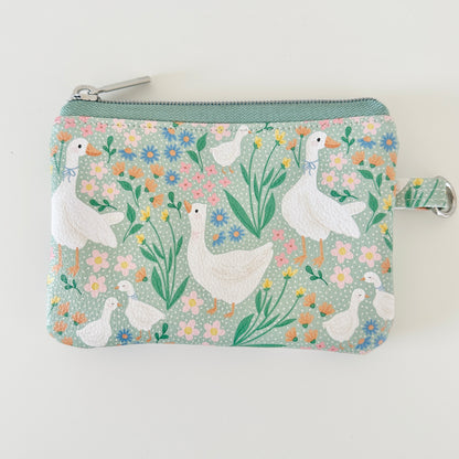 floral goose print coin purse made from  vegan leather