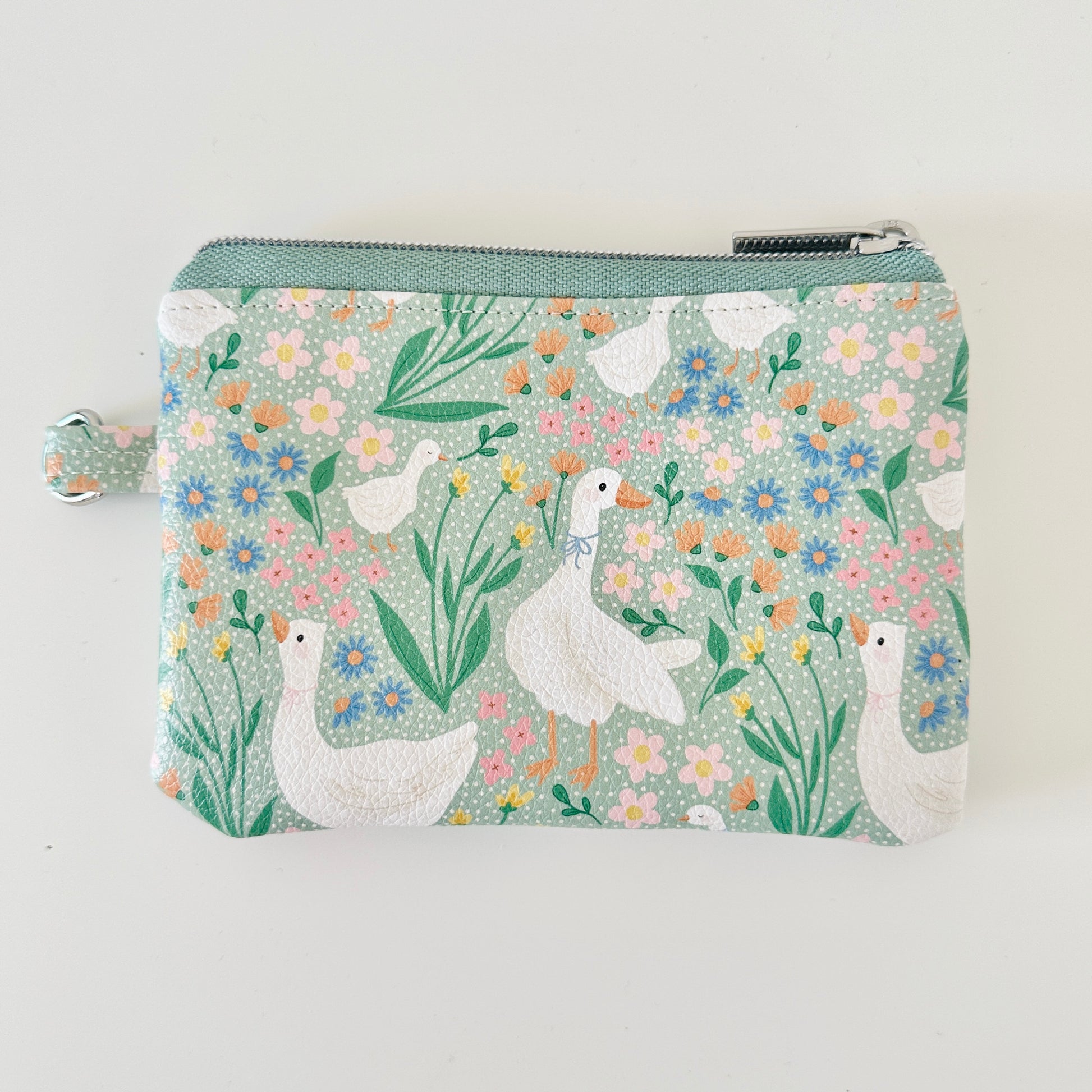 floral goose print coin purse made from  vegan leather