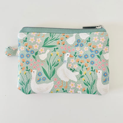 floral goose print coin purse made from  vegan leather