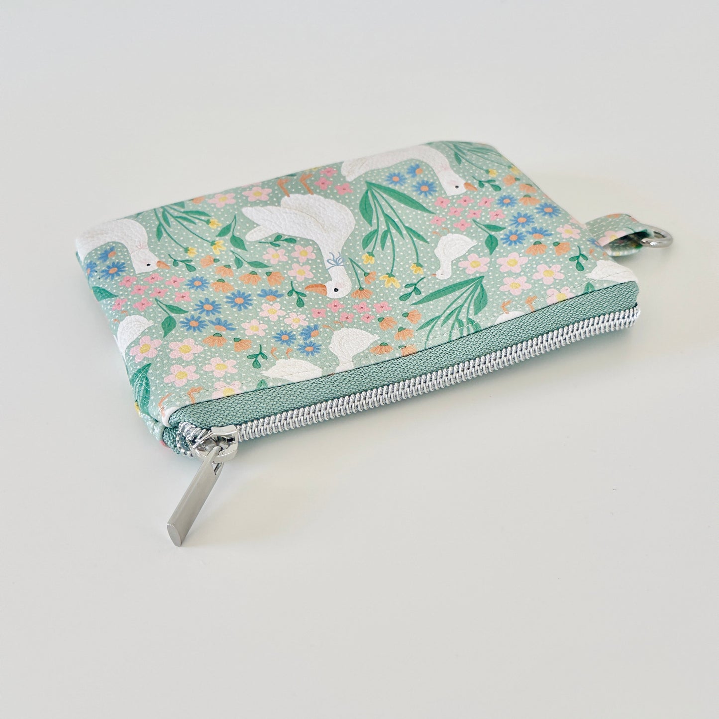 floral goose print coin purse made from  vegan leather