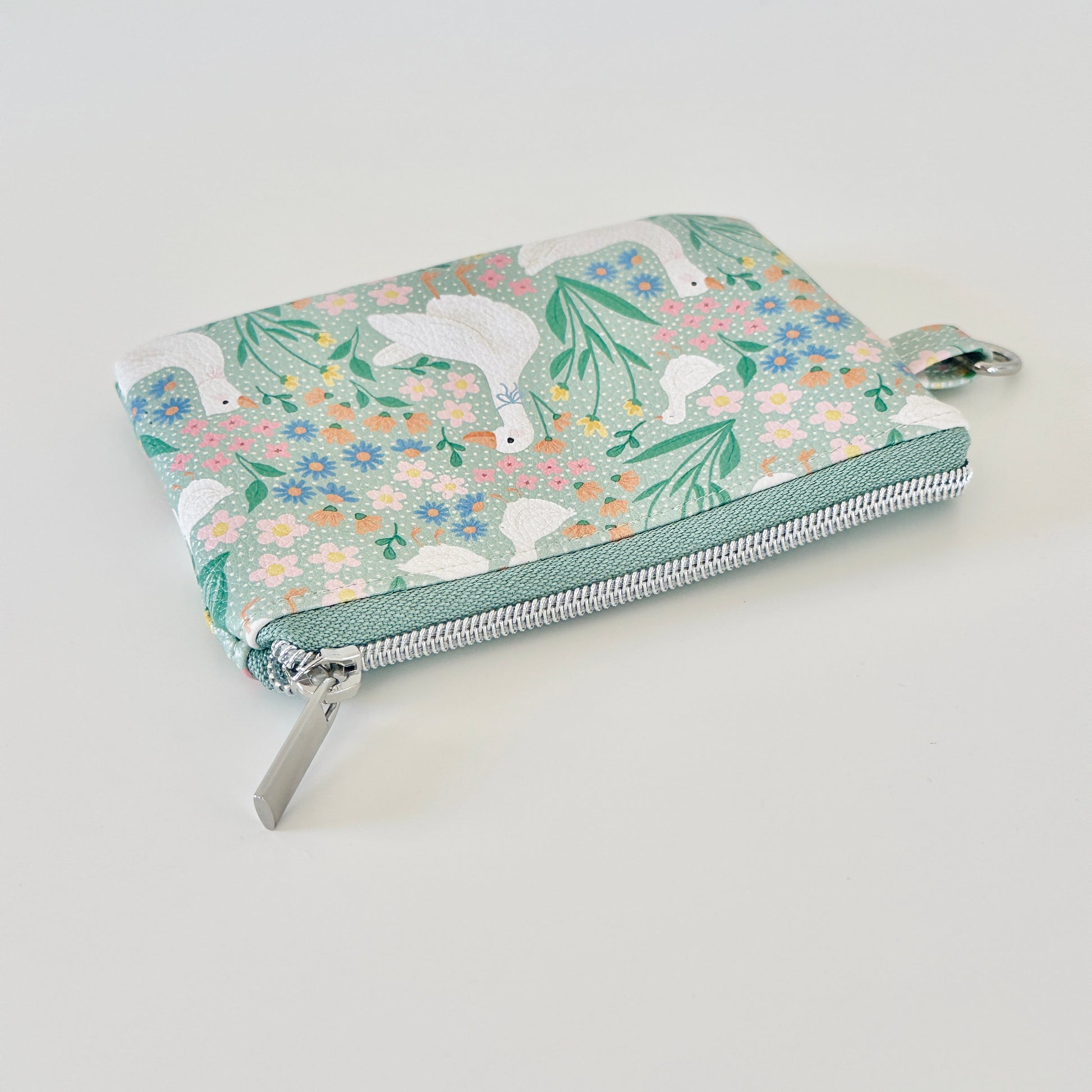 floral goose print coin purse made from  vegan leather