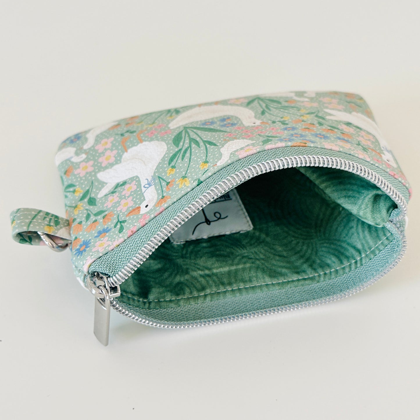 floral goose print coin purse made from  vegan leather