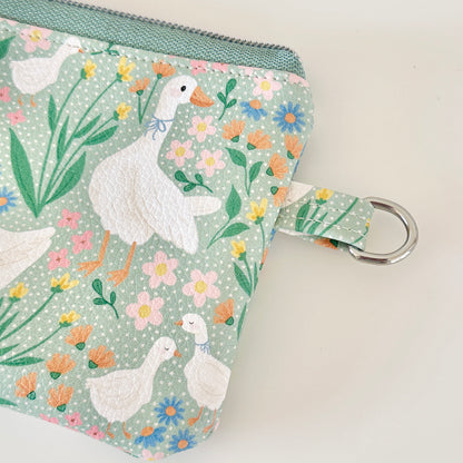 floral goose print coin purse made from  vegan leather
