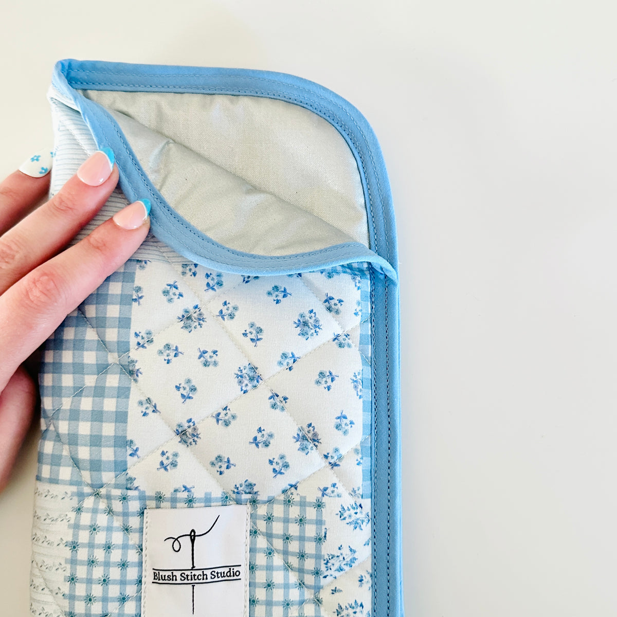 Blue Patchwork Heat Resistant Hair Tool Sleeve