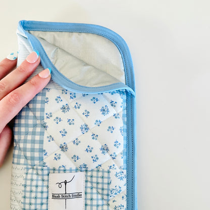 Blue Patchwork Heat Resistant Hair Tool Sleeve