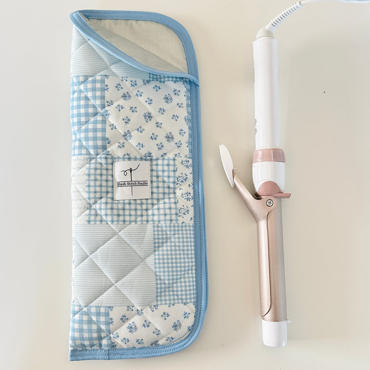 Blue Patchwork Heat Resistant Hair Tool Sleeve
