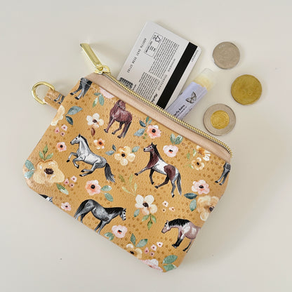 floral horse print coin purse made from  vegan leather