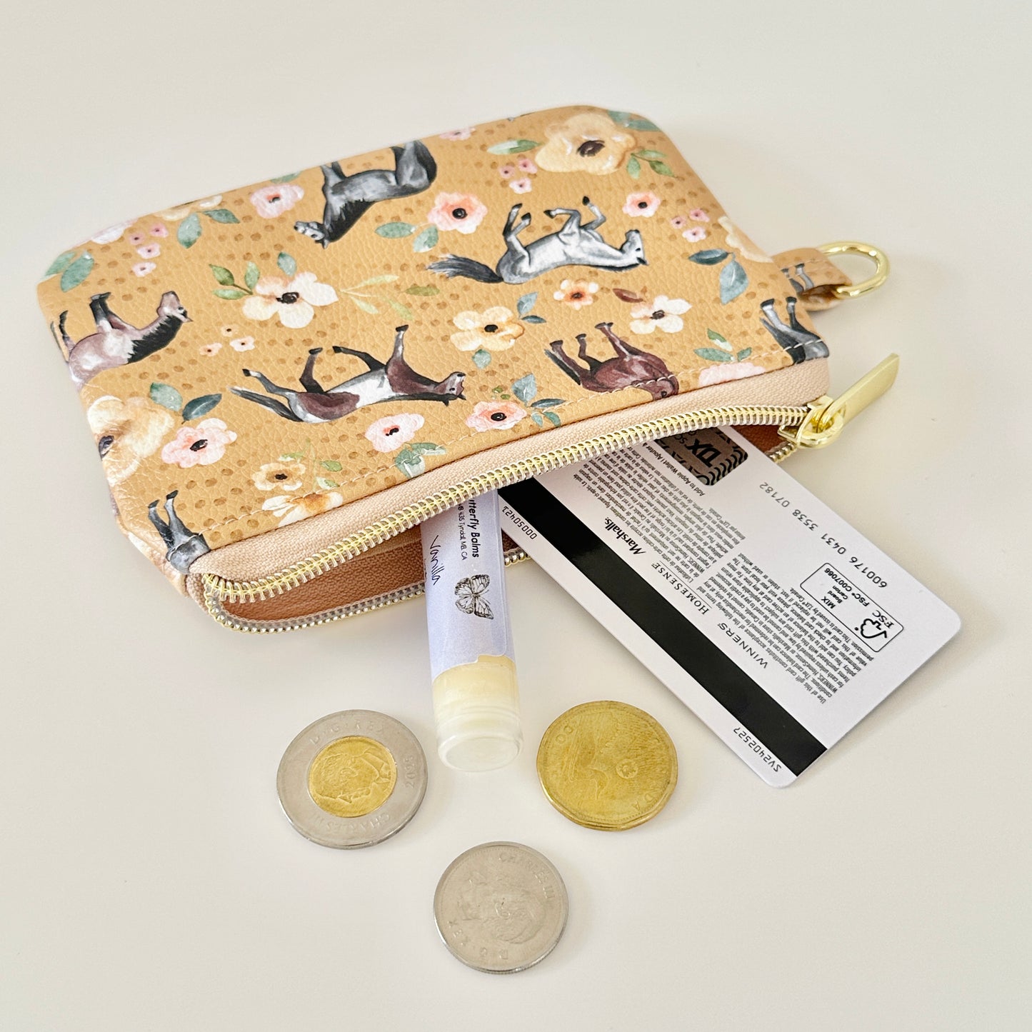 floral horse print coin purse made from  vegan leather