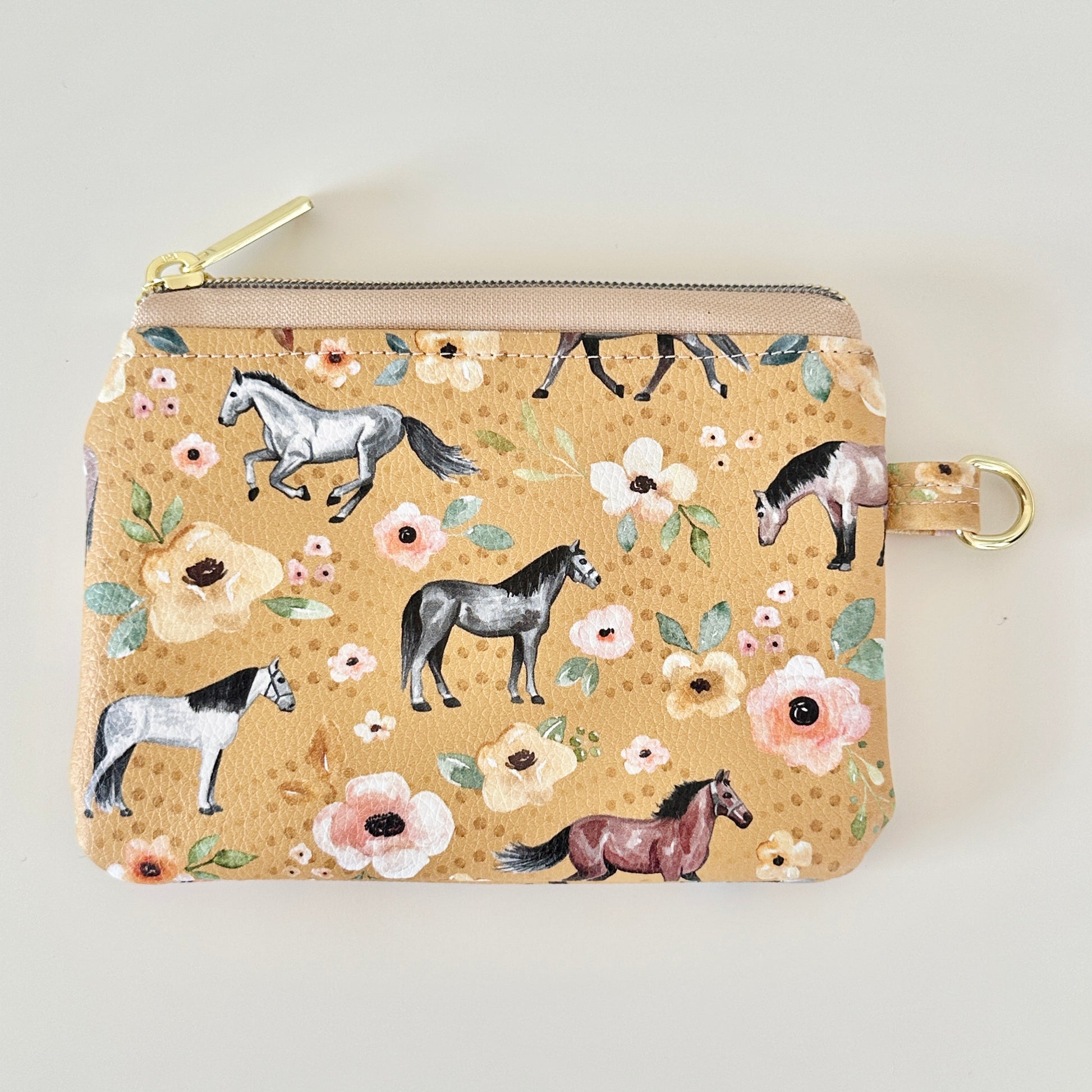 floral horse print coin purse made from  vegan leather