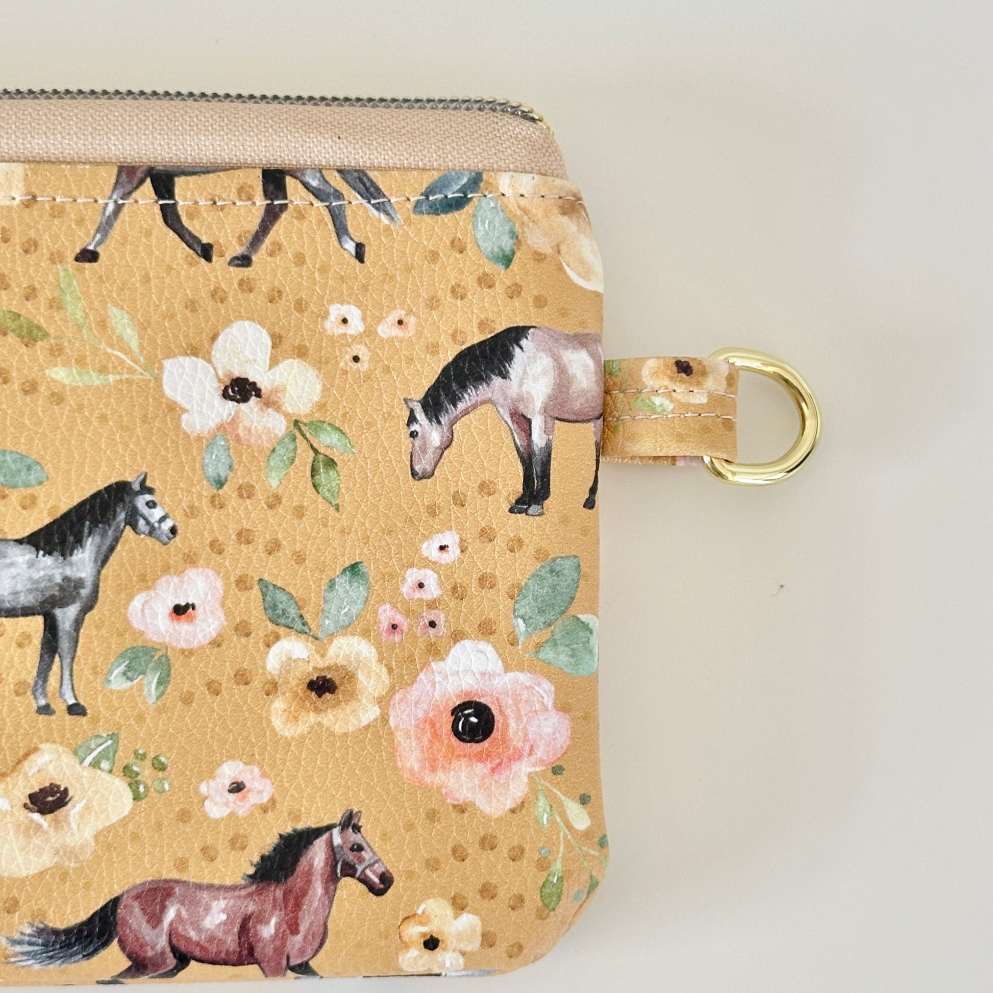 floral horse print coin purse made from  vegan leather
