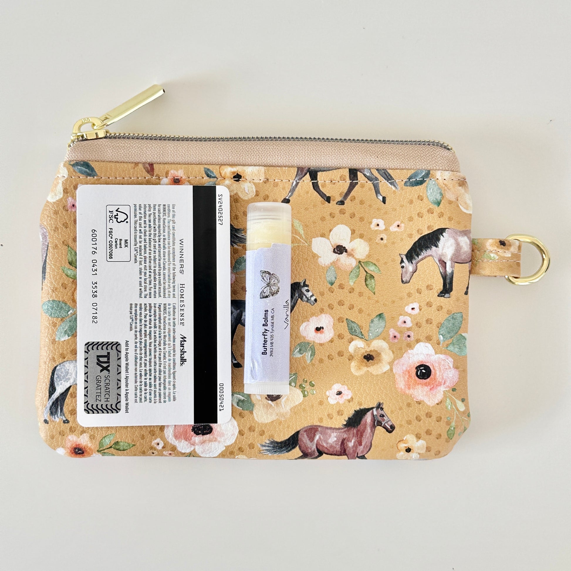floral horse print coin purse made from  vegan leather