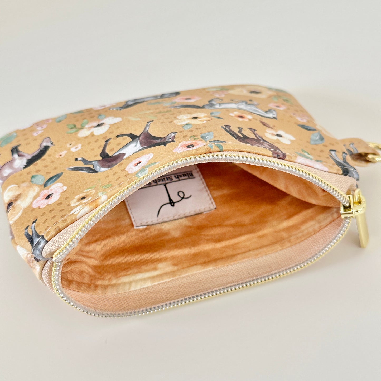 floral horse print coin purse made from  vegan leather