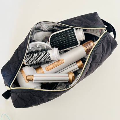 black quilted hair tool bag. made in canada