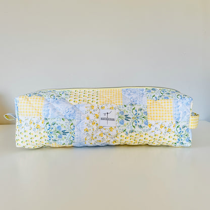yellow patchwork quilted hair tool bag. made in canada