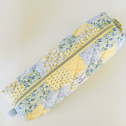 yellow patchwork quilted hair tool bag. made in canada