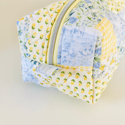 yellow patchwork quilted hair tool bag. made in canada