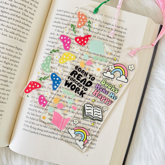 Colorful bookmark with motivational text on an open book
