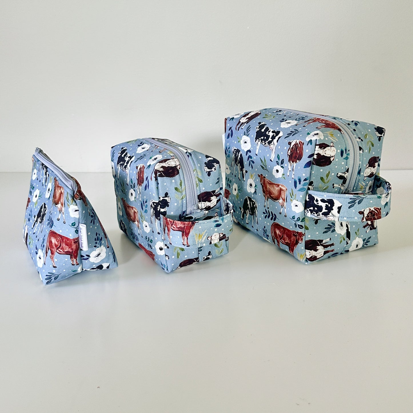 blue cow floral patterned cotton makeup cosmetic bags 