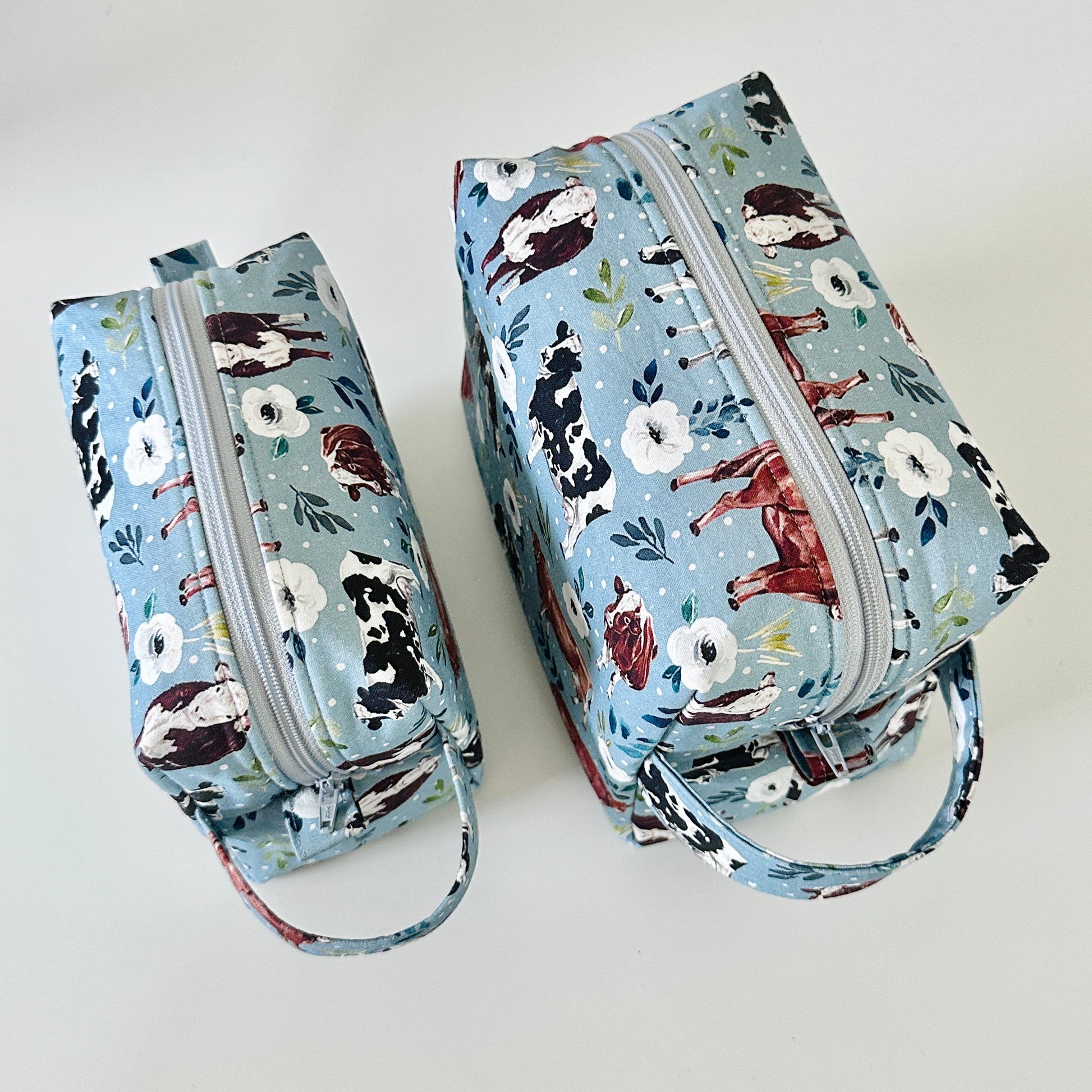 blue cow floral patterned cotton makeup cosmetic bags 