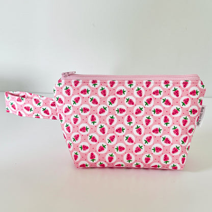 pink strawberry patterned cotton makeup cosmetic bags 