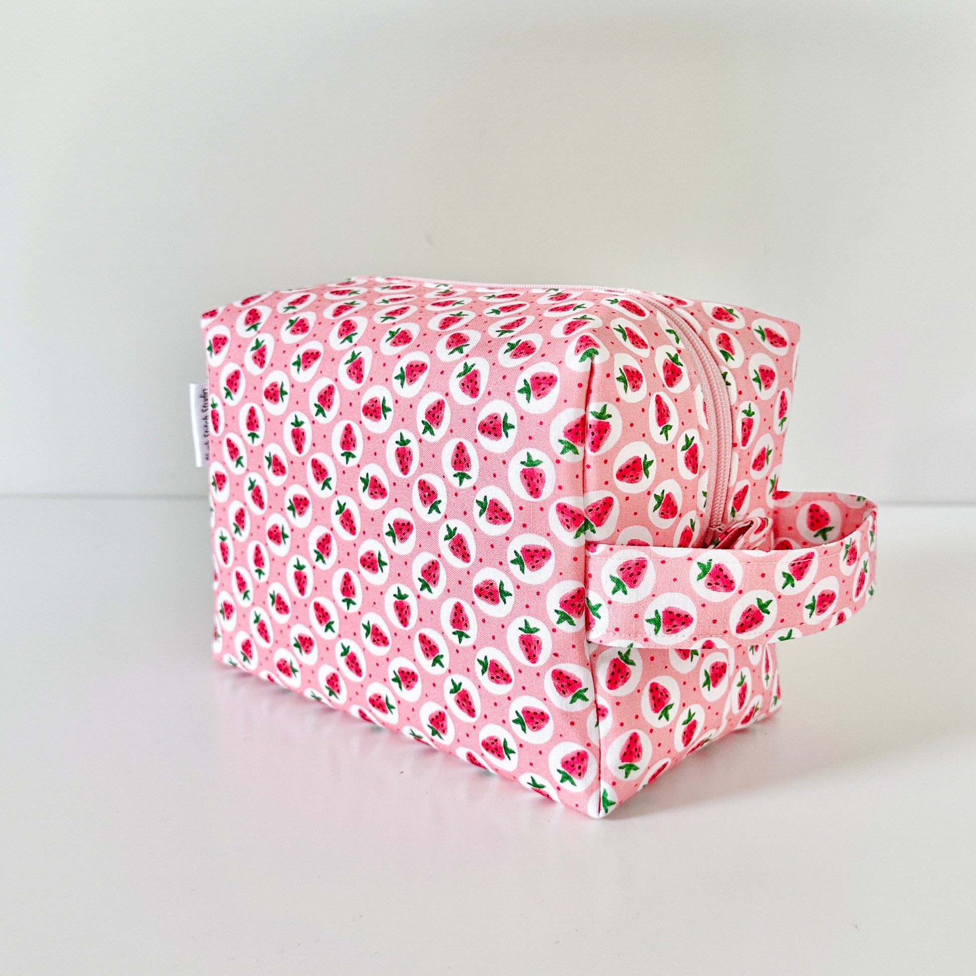 pink strawberry patterned cotton makeup cosmetic bags 