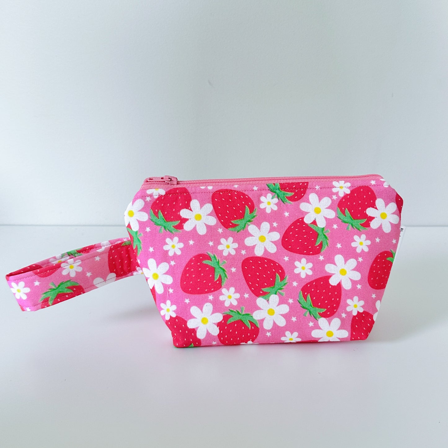 pink strawberry floral patterned cotton makeup cosmetic bags 