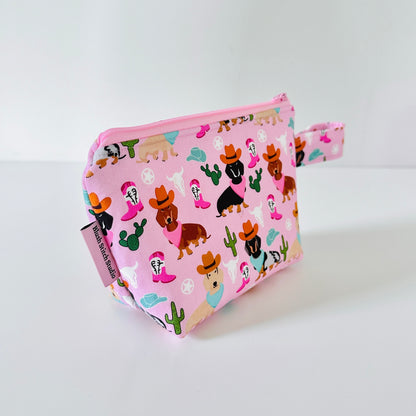 pink western dog  patterned cotton makeup cosmetic bags 