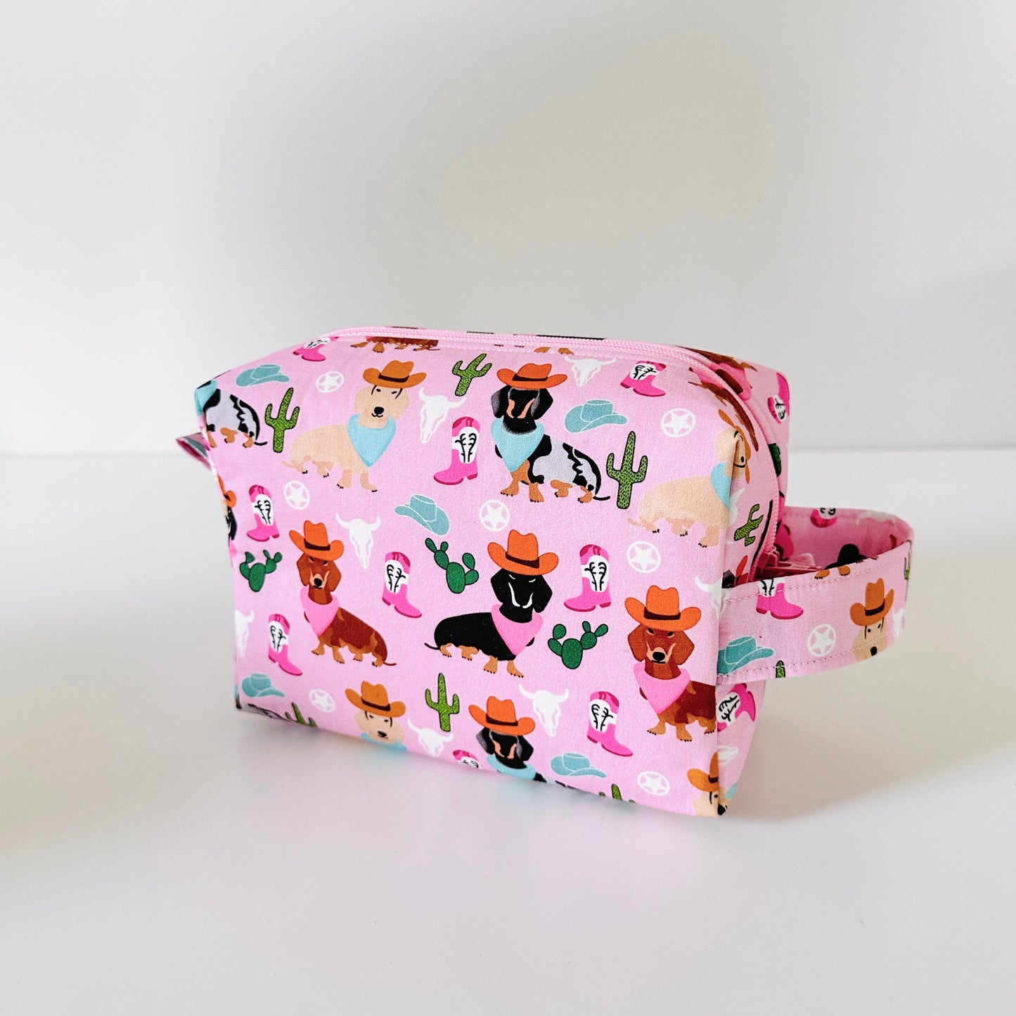 pink western dog  patterned cotton makeup cosmetic bags 