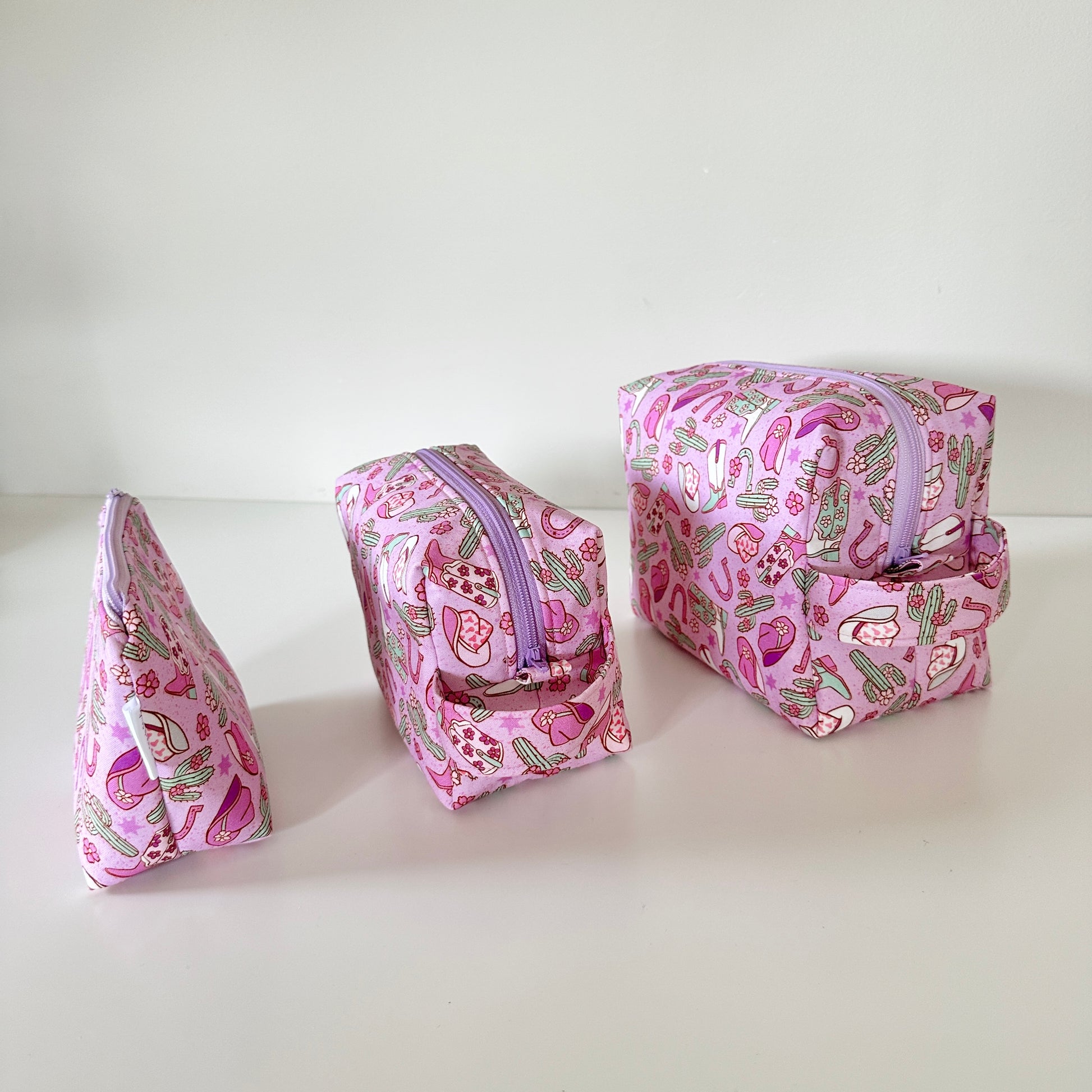 purple cowgirl patterned cotton makeup cosmetic bags 