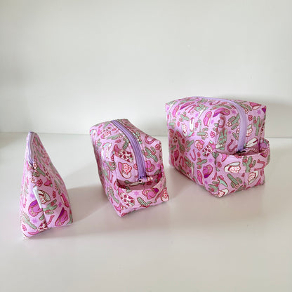 purple cowgirl patterned cotton makeup cosmetic bags 