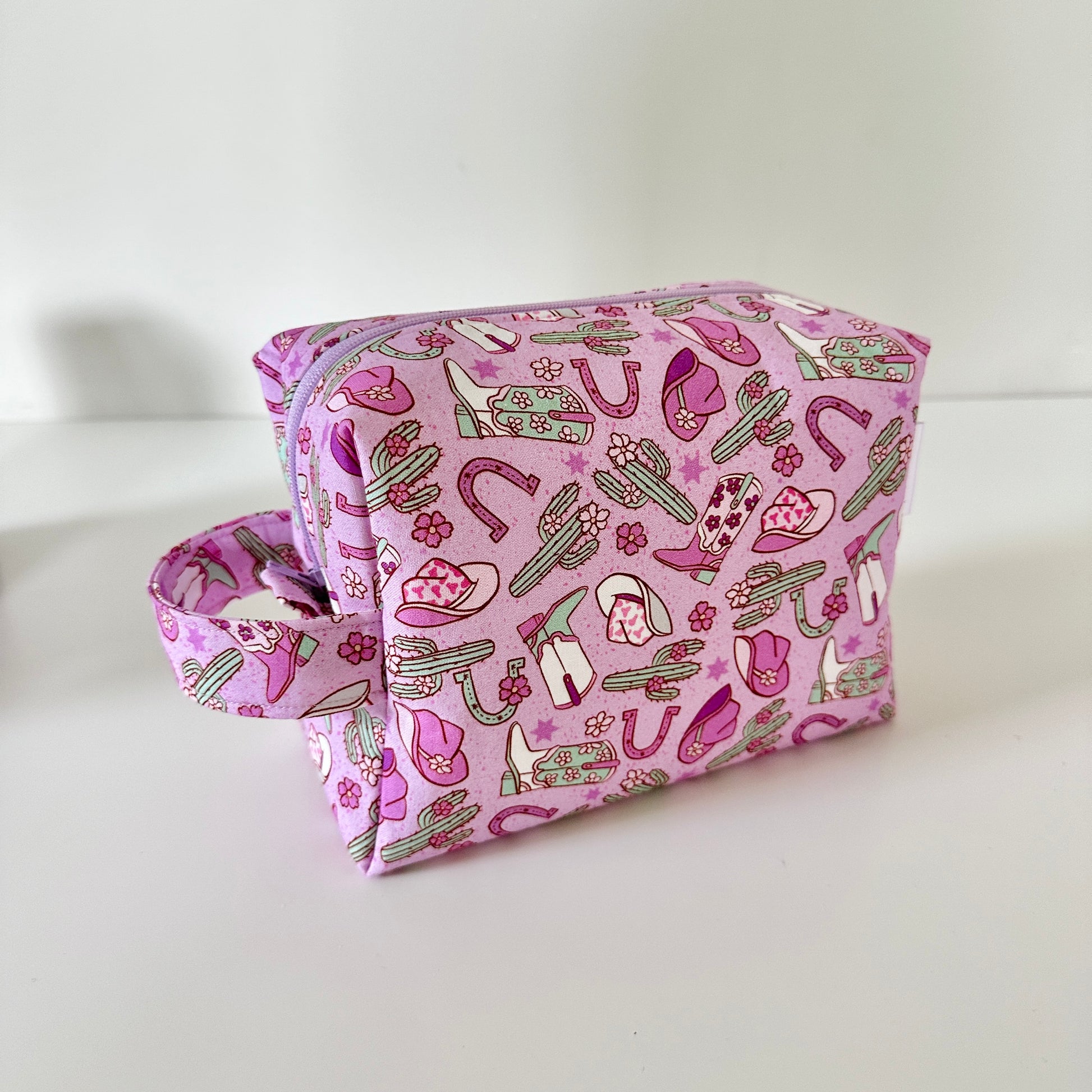 purple cowgirl patterned cotton makeup cosmetic bags 