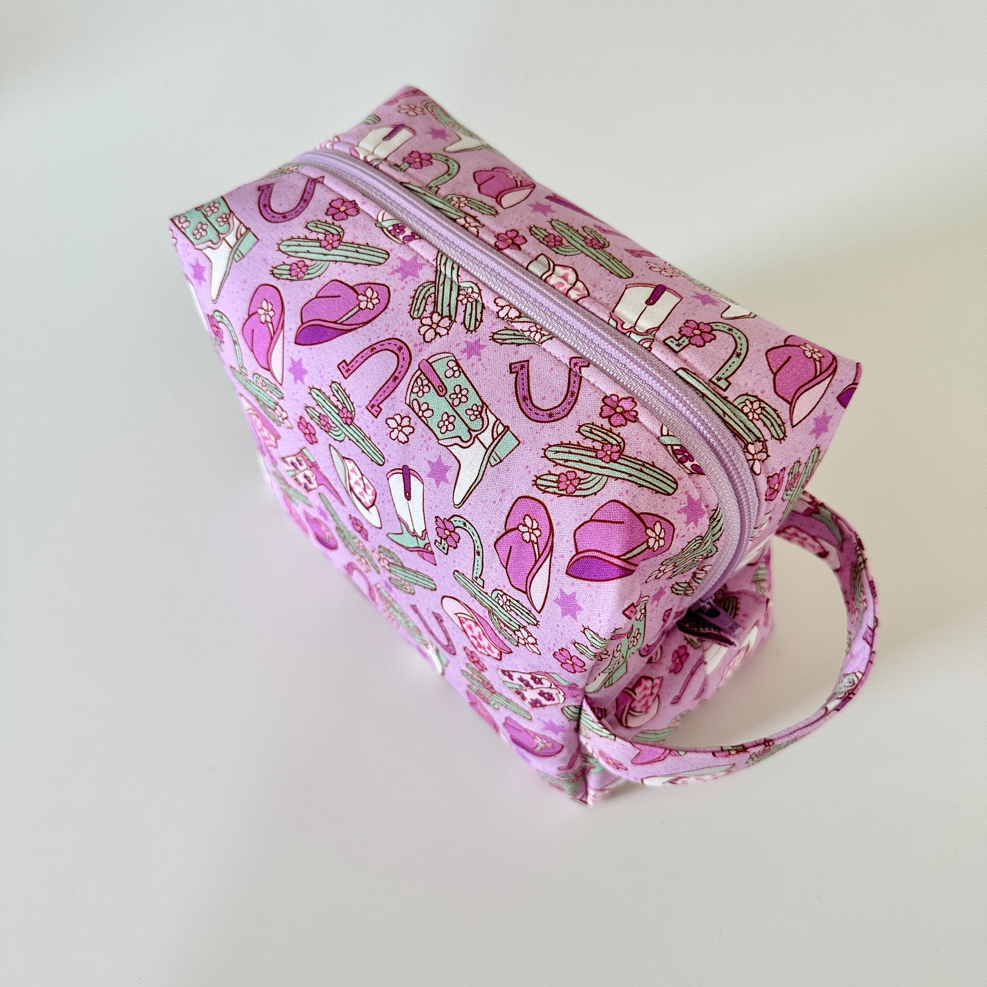 purple cowgirl patterned cotton makeup cosmetic bags 