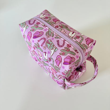 purple cowgirl patterned cotton makeup cosmetic bags 