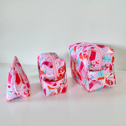 pink cowgirl patterned cotton makeup cosmetic bags 