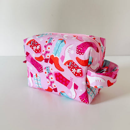 pink cowgirl patterned cotton makeup cosmetic bags 
