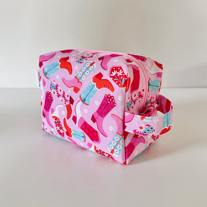 pink cowgirl patterned cotton makeup cosmetic bags 