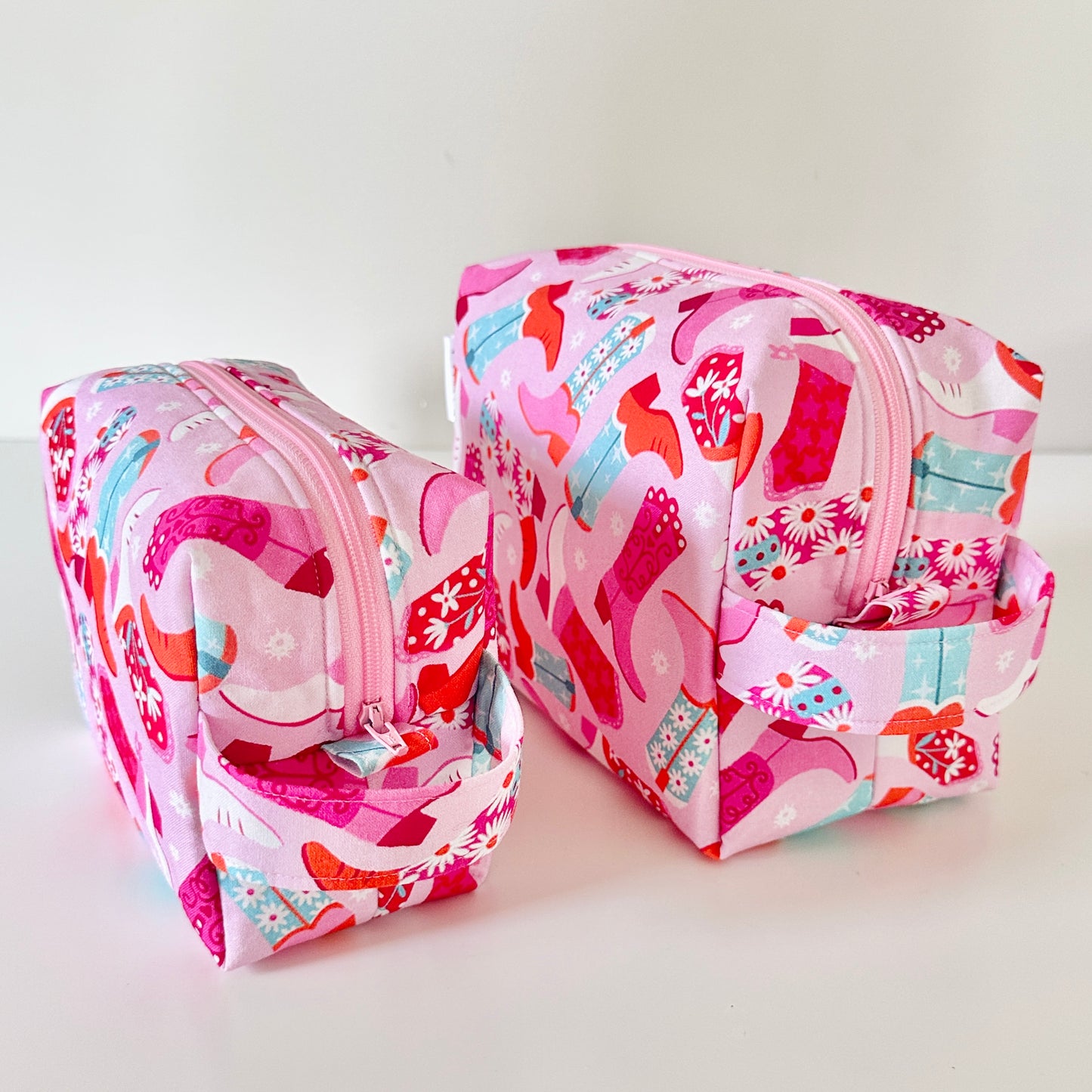 pink cowgirl patterned cotton makeup cosmetic bags 