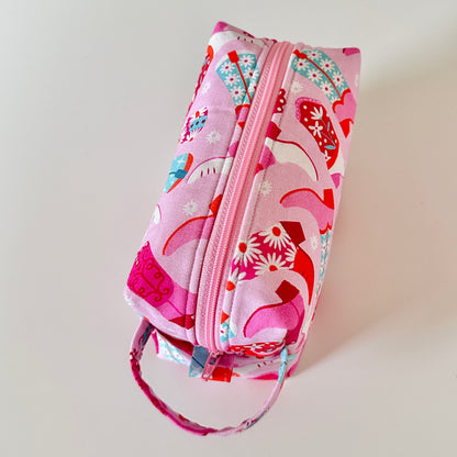 pink cowgirl patterned cotton makeup cosmetic bags 