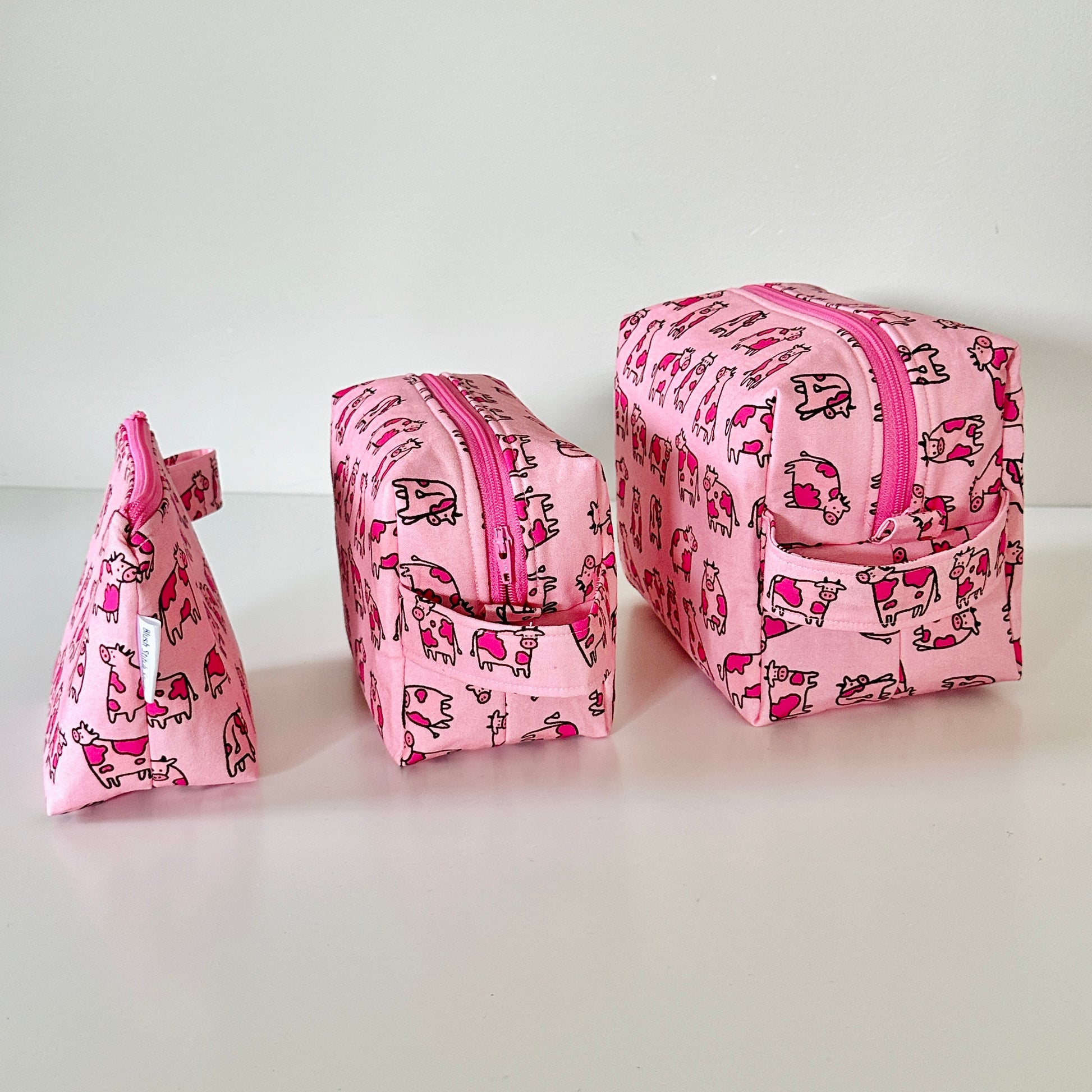 pink cow patterned cotton makeup cosmetic bags 