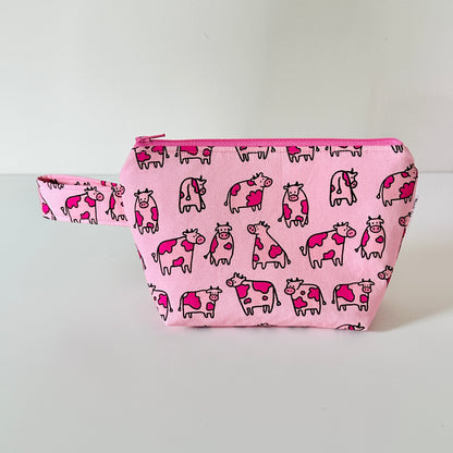 pink cow patterned cotton makeup cosmetic bags 